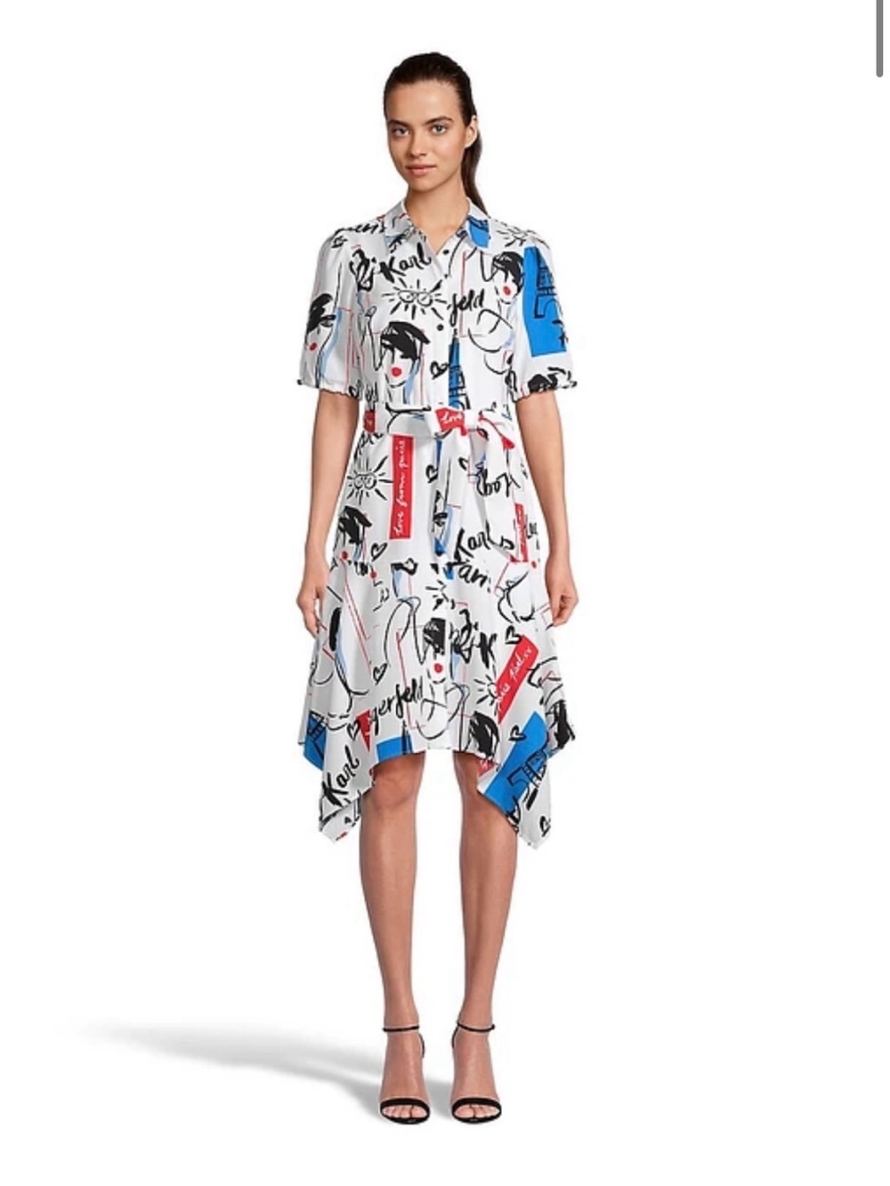 Karl Lagerfeld Paris Print Bungee-Sleeve Shirt Dress